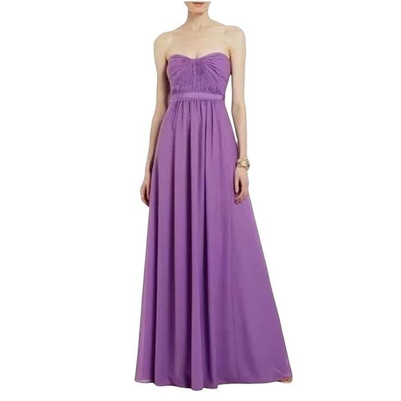 𝅺bcbgmaxazria Amber Gown in Dark Orchid size 4 Silk Maxi Length Strapless - Picture 1 of 8